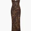 Leopard Print Draped Maxi Dress>MICAS Fashion