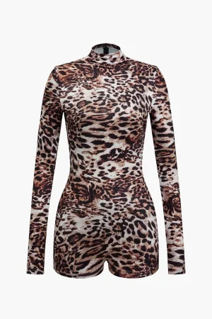 Leopard Print Long Sleeve Bodycon Romper>MICAS Discount