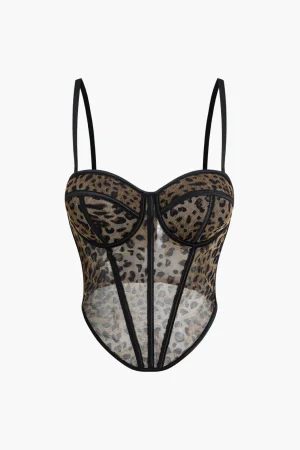 Leopard Print Mesh Sheer Cami Top>MICAS New