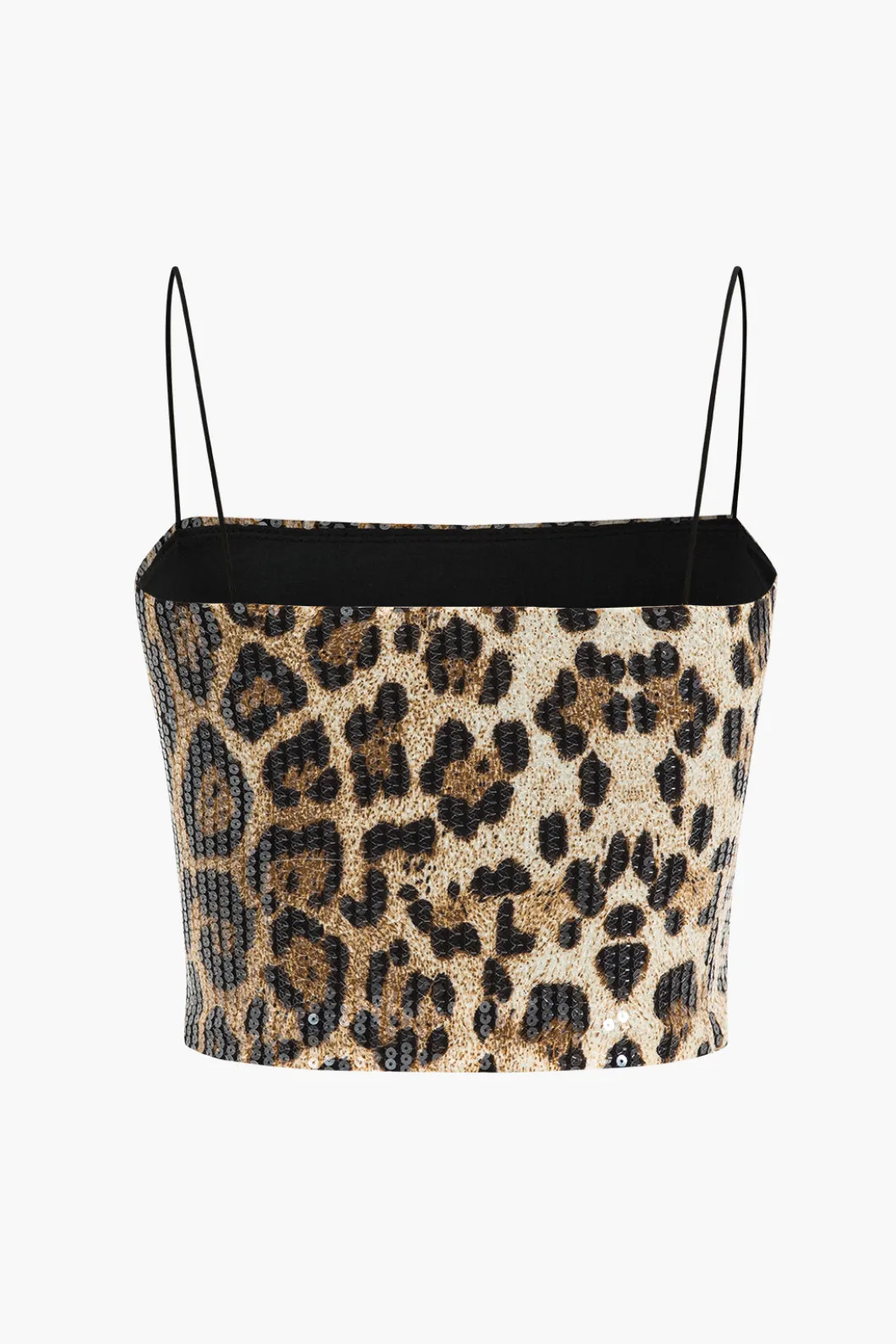 Leopard Print Sequin Shiny Cropped Cami Top>MICAS Fashion