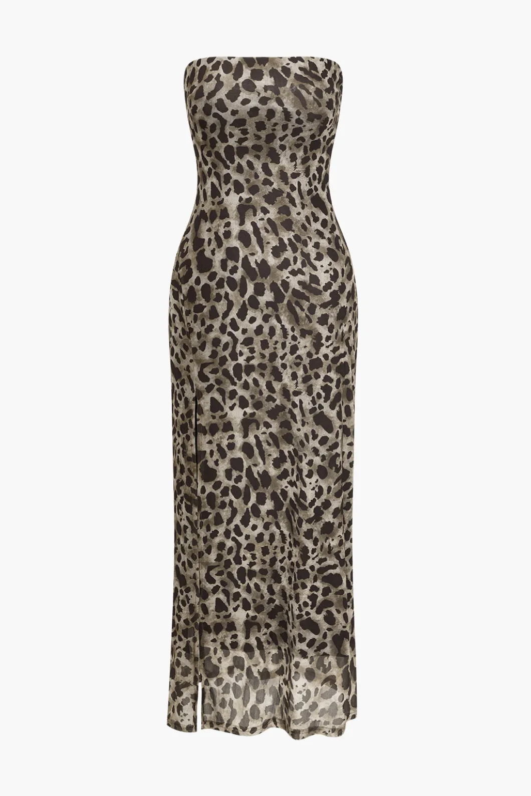 Leopard Print Slit Strapless Midi Dress>MICAS Hot