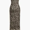 Leopard Print Slit Strapless Midi Dress>MICAS Hot