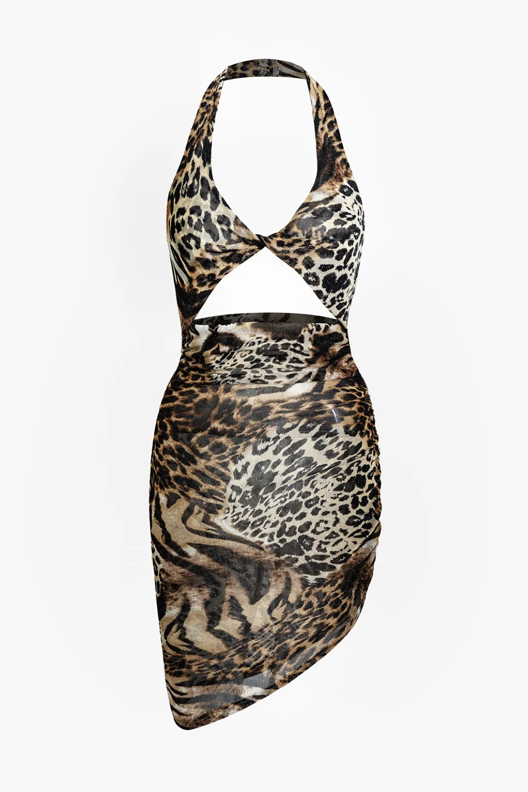 Leopard Print Twist Halter Backless Midi Dress>MICAS Best