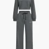 Letter Embroidery Hooded Top And Tie-Up Trousers Set>MICAS Online