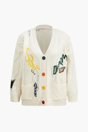 Letter Embroidery Sweater Cardigan>MICAS Fashion