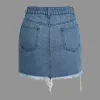 Letter Print Frayed Hem Denim Skirt>MICAS Fashion