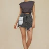 Letter Print Frayed Hem Denim Skirt>MICAS Fashion