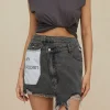 Letter Print Frayed Hem Denim Skirt>MICAS Fashion