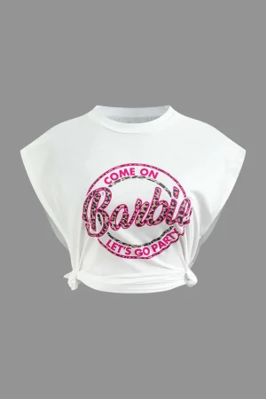 Letter Print Knot Detail Sleeveless Side Cut Out T-Shirt>MICAS Sale