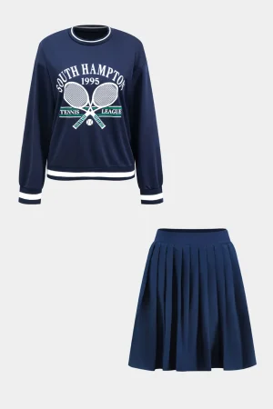 Letter Print Top And Pleated Skirt Set>MICAS Clearance