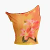 Lily Print Asymmetric Crop Tank Top>MICAS Online