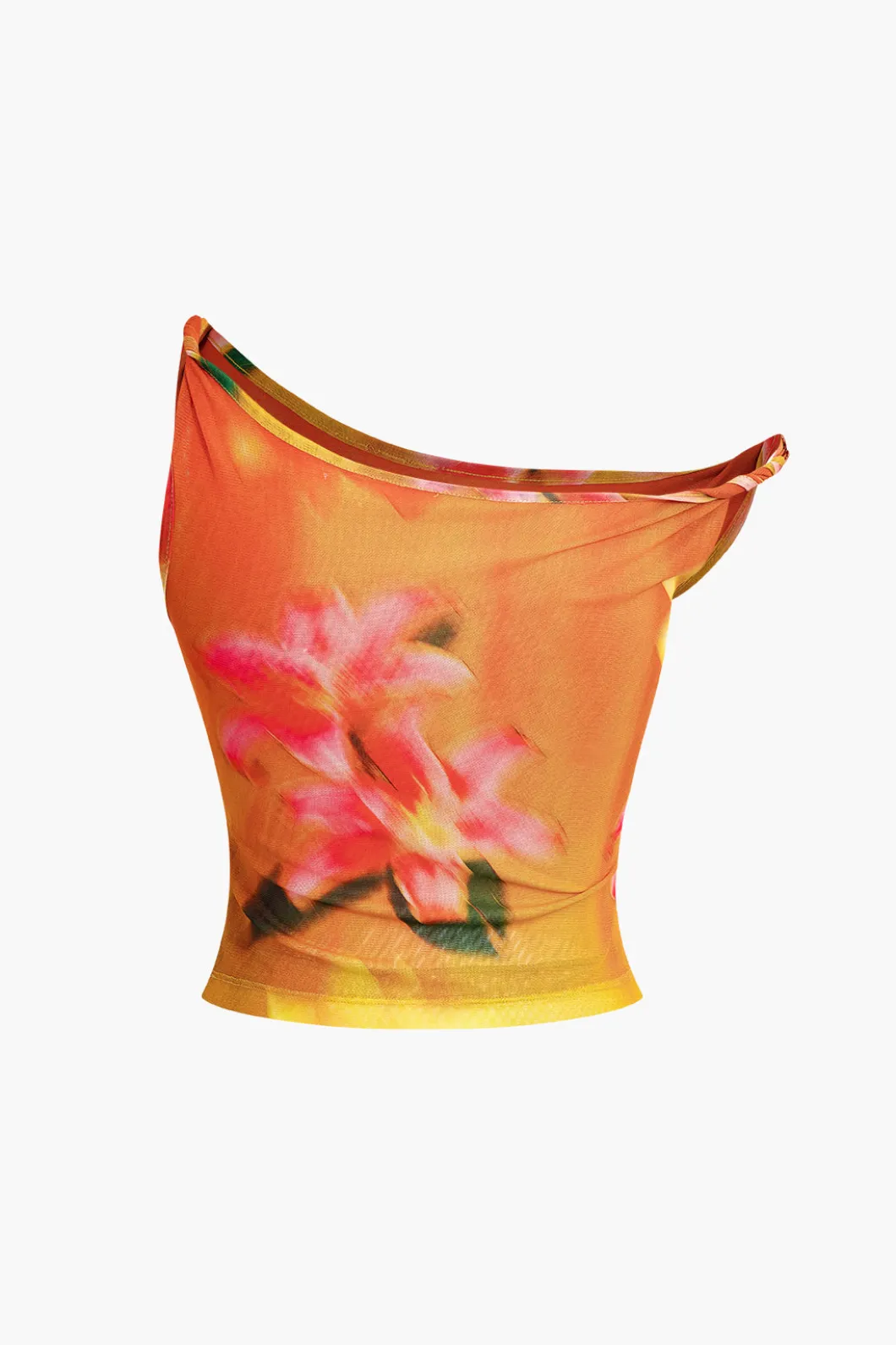 Lily Print Asymmetric Crop Tank Top>MICAS Online
