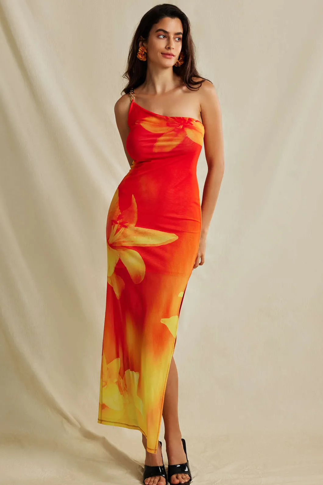 Lily Print Asymmetric One Shoulder Maxi Dress>MICAS Discount