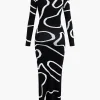 Line Pattern Cut Out Slit Knit Maxi Dress>MICAS Outlet