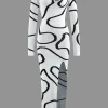 Line Pattern Cut Out Slit Knit Maxi Dress>MICAS Outlet
