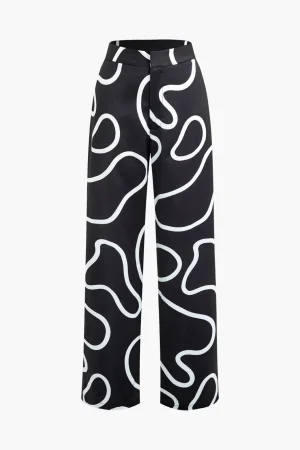 Line Print Straight Leg Pants>MICAS Fashion