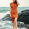 Linen Asymmetric Ruched Mini Dress>MICAS Discount
