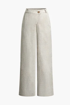 Linen Asymmetrical Zipper Straight Leg Pants>MICAS Best