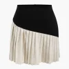 Linen Button Patchwork Pleated Skirt>MICAS New