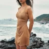 Linen Halter Neck Ruched Mini Dress>MICAS Sale