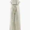 Linen Padded-Shoulder Tie Side Top And Drawstring Pants Set>MICAS Clearance