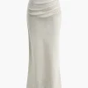 Linen Ruched Mermaid Maxi Skirt>MICAS New