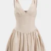 Linen Ruched Sleeveless Mini Dress>MICAS New