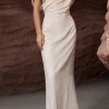 Linen Ruched Slit Midi Dress>MICAS Fashion