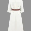 Long Sleeve Collar Belted Midi Dress>MICAS New