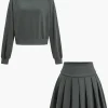 Long Sleeve Top And Pleated Skirt Set>MICAS Clearance