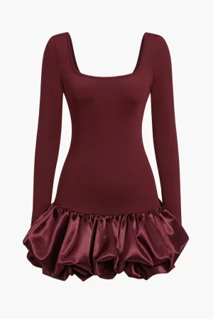 Long-Sleeve Puff Hem Mini Dress>MICAS Hot