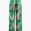 Marble Print High Waisted Full-length Straight Leg Pants>MICAS Fashion