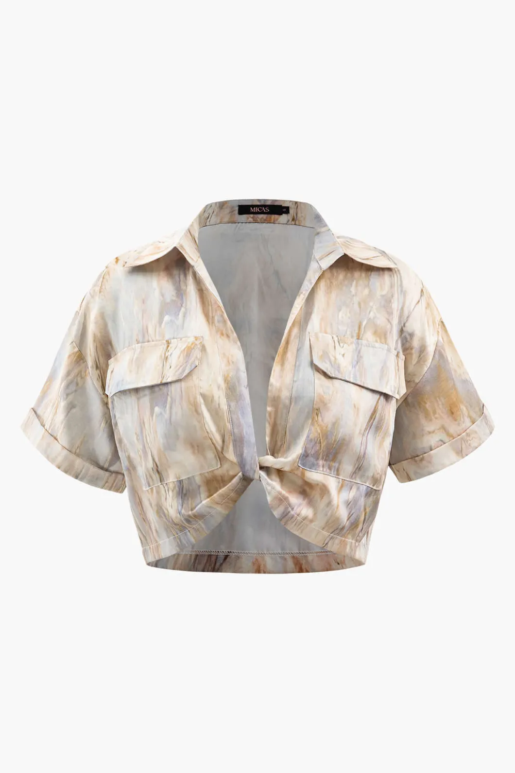 Marble Print Twist Hem Crop Shirt>MICAS Discount