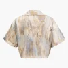 Marble Print Twist Hem Crop Shirt>MICAS Discount