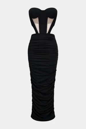 Mesh Backless Patchwork Strapless Maxi Dress>MICAS Online