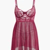 Mesh Bustier Cut Out Embroidery Side Slit Sleepwear Set>MICAS New
