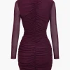 Mesh Cut Out Asymmetrical Long Sleeve Mini Dress>MICAS Fashion