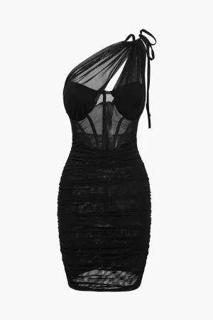 Mesh One Shoulder Corset Sleeveless Mini Dress>MICAS Outlet