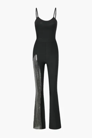 Mesh Panel Flared Leg Jumpsuit>MICAS Hot