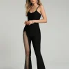Mesh Panel Flared Leg Jumpsuit>MICAS Hot