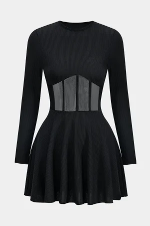 Mesh Patchwork Corset Long Sleeve Mini Dress>MICAS Sale