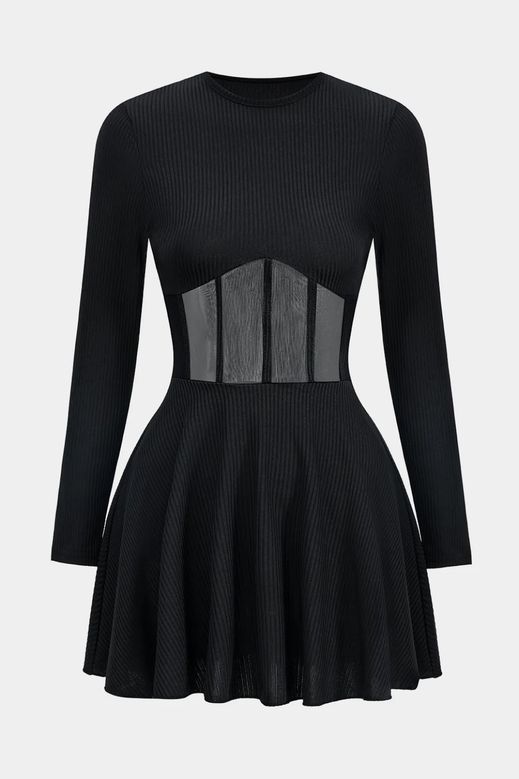 Mesh Patchwork Corset Long Sleeve Mini Dress>MICAS Sale