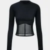 Mesh Patchwork Corset Round Neck Long-Sleeve Top>MICAS Online