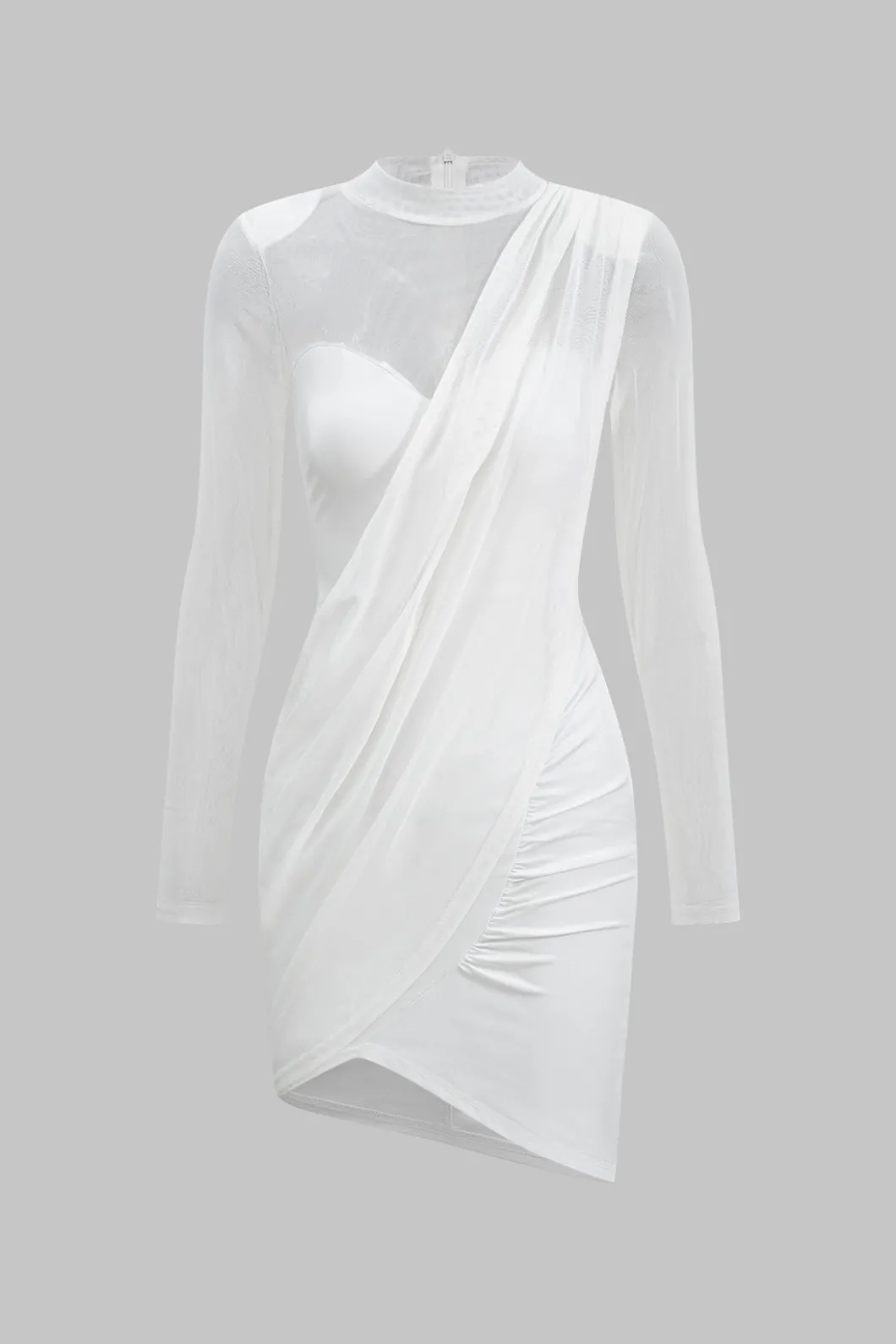 Mesh Patchwork Long Sleeve Sheer Mini Dress>MICAS Clearance