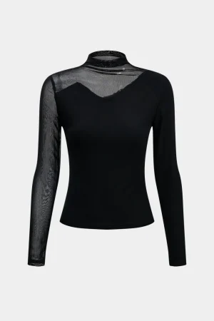 Mesh Patchwork Long-Sleeve Top>MICAS New