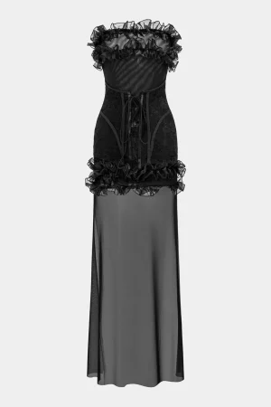 Mesh Patchwork Off Shoulder Strapless Sleeveless Mini Dress>MICAS Sale