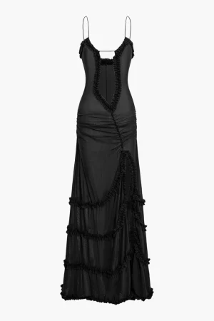 Mesh Ruched Layered Frill Slip Maxi Dress>MICAS Discount
