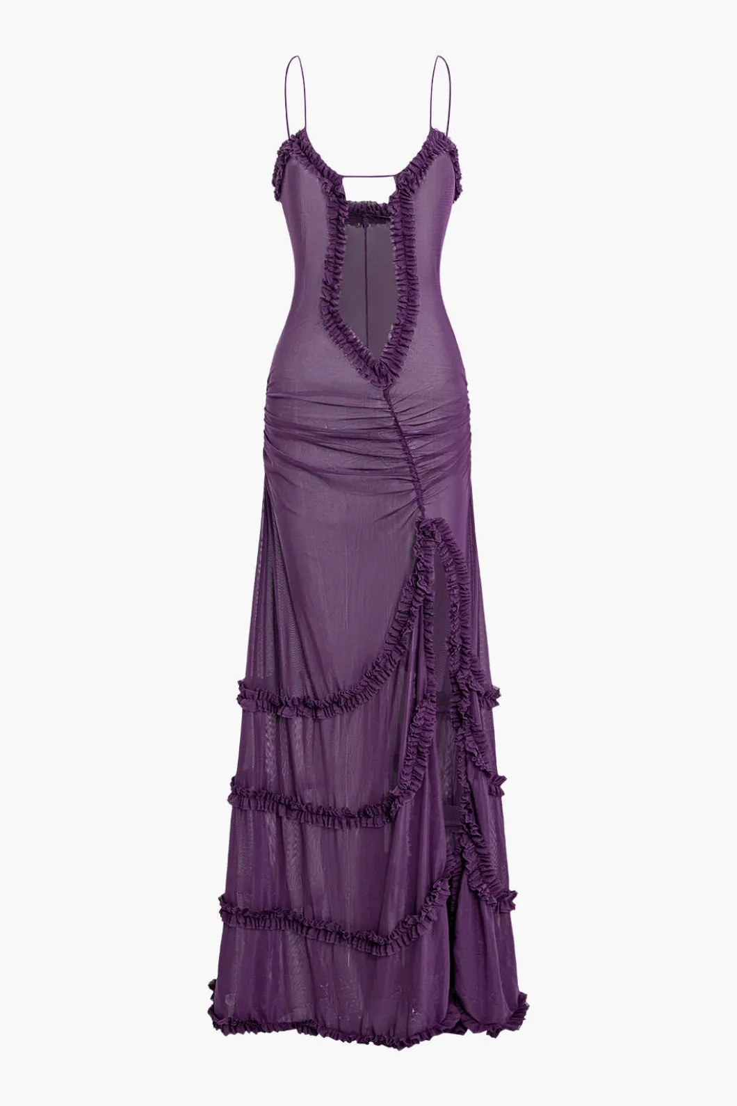 Mesh Ruched Layered Frill Slip Maxi Dress>MICAS Discount