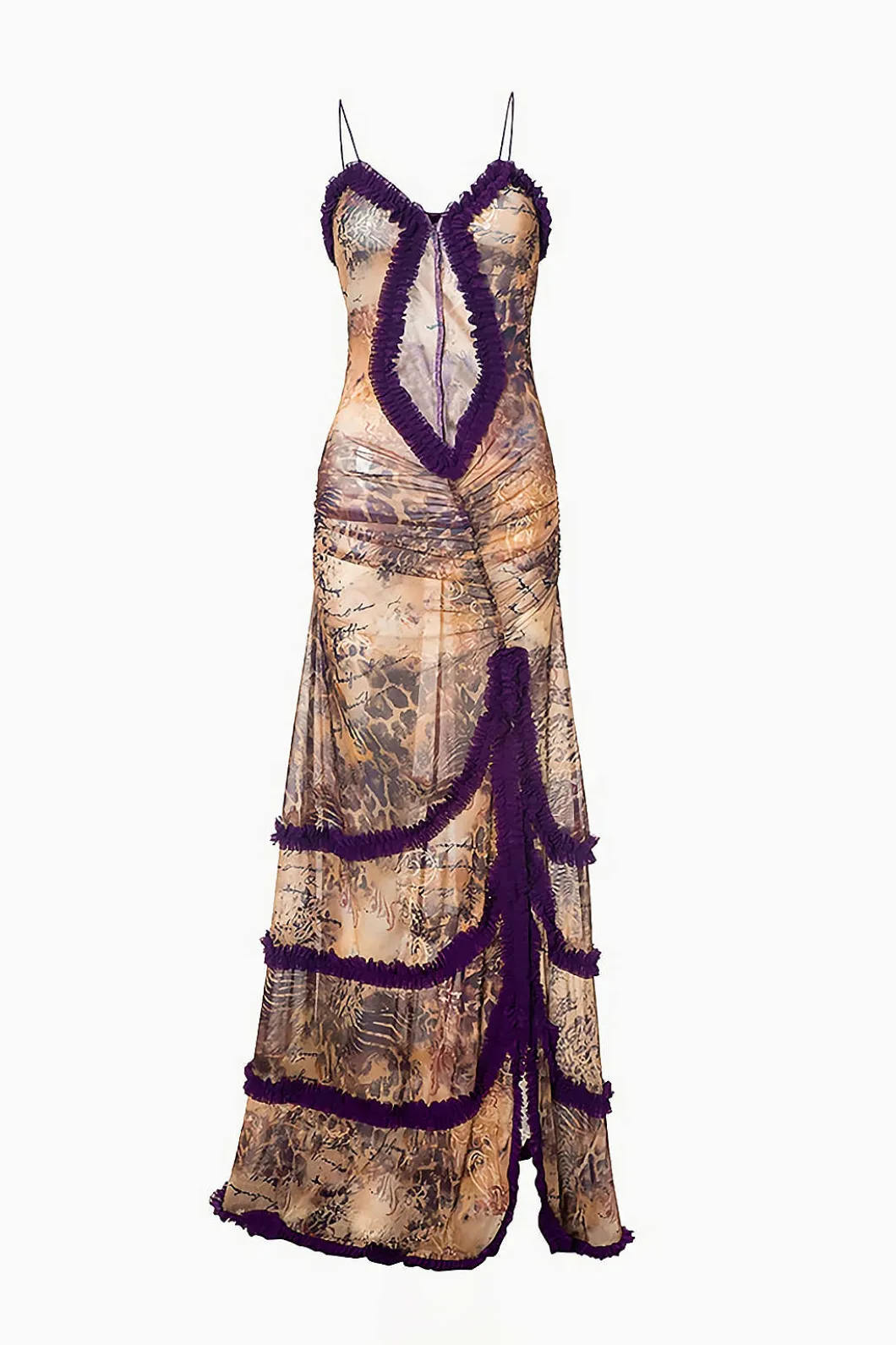 Mesh Ruched Layered Frill Slip Maxi Dress>MICAS Discount