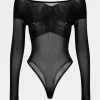Mesh Satin Patchwork Sheer Long Sleeve Bodysuit>MICAS Fashion